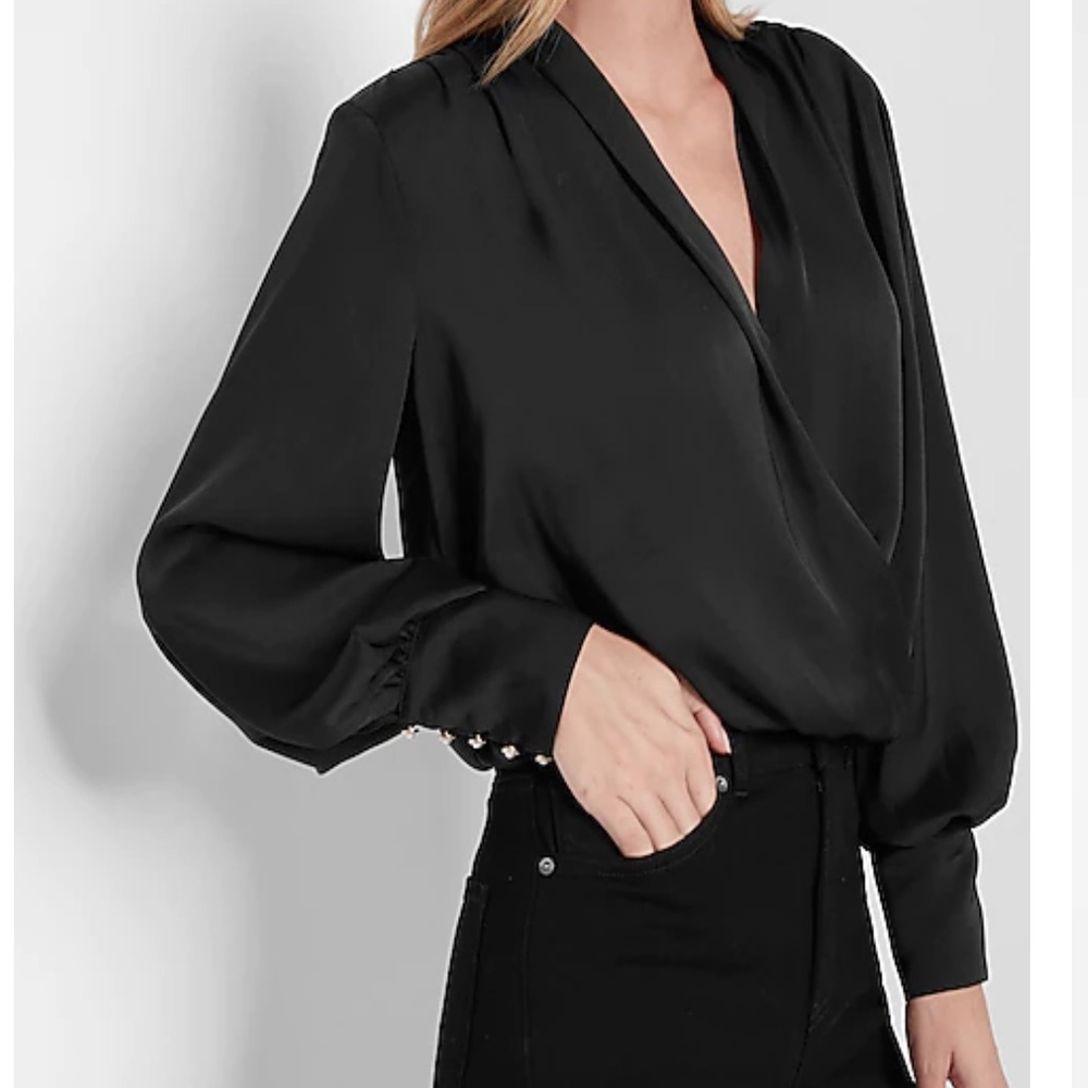 NWT Express Embellished Cuff Draped Front Top